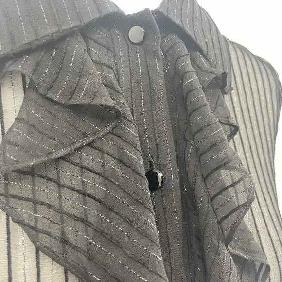 Ralph Lauren Collection Silk Sheer Ruffle Long Sleeve Blouse Collared Black Top - Picture 3 of 12